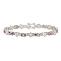 Sterling Silver Rhodium-plated Oval Purple and Clear CZ Bracelet, 7.5" view 4