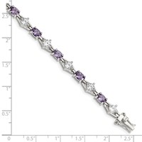 Sterling Silver Rhodium-plated Oval Purple and Clear CZ Bracelet, 7.5" view 3