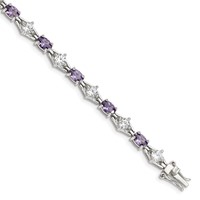 Sterling Silver Rhodium-plated Oval Purple and Clear CZ Bracelet, 7.5" view 1