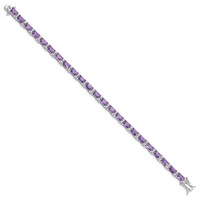 Sterling Silver Rhodium-plated Emerald-shape Purple and Clear CZ Tennis Bracelet, 7.5" view 2