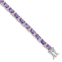 Sterling Silver Rhodium-plated Emerald-shape Purple and Clear CZ Tennis Bracelet, 7.5" view 1
