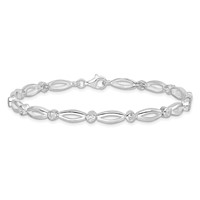Sterling Silver Rhodium-plated Polished Fancy Bezel CZ Bracelet, 7" view 4