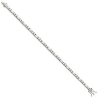 Sterling Silver Rhodium-plated Polished Round and Emerald-cut CZ Tennis Bracelet, 7" view 2