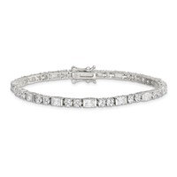 Sterling Silver Rhodium-plated Polished Round and Emerald-cut CZ Tennis Bracelet, 7" view 4