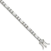 Sterling Silver Rhodium-plated Polished Round and Emerald-cut CZ Tennis Bracelet, 7" view 1