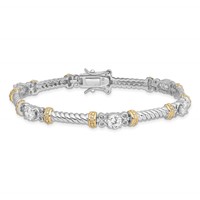 Sterling Silver Rhodium-plated and Vermeil CZ Bracelet, 7" view 4