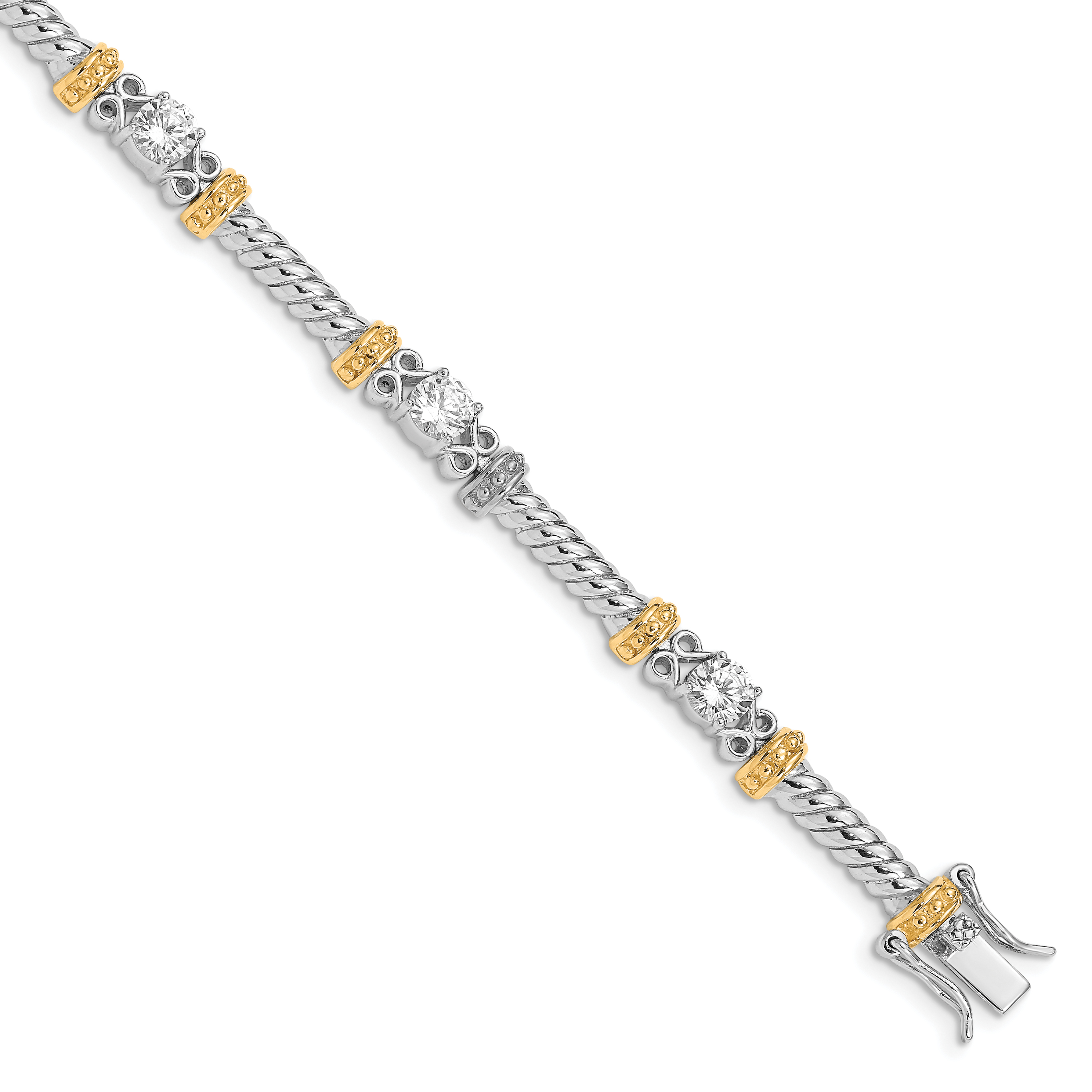 Sterling Silver Rhodium-plated and Vermeil CZ Bracelet (QX362CZ)