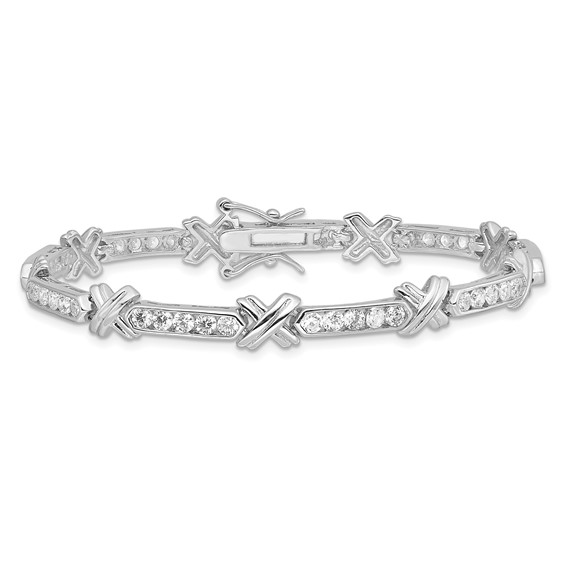 Sterling Silver Rhodium-plated CZ  -X- Bracelet