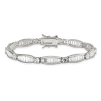 Sterling Silver Rhodium-plated Polished Baguette and Round CZ Bracelet, 7" view 4