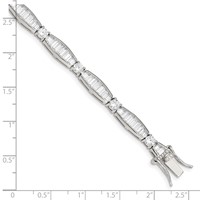 Sterling Silver Rhodium-plated Polished Baguette and Round CZ Bracelet, 7" view 3