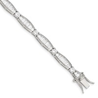 Sterling Silver Rhodium-plated Polished Baguette and Round CZ Bracelet, 7" view 1