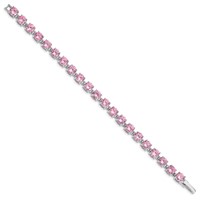 Sterling Silver Rhodium Plated Pink CZ Tennis Bracelet, 7" view 2