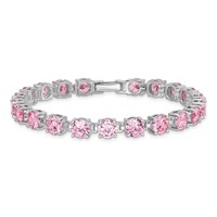 Sterling Silver Rhodium Plated Pink CZ Tennis Bracelet, 7" view 3