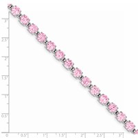 Sterling Silver Rhodium Plated Pink CZ Tennis Bracelet, 7" view 4
