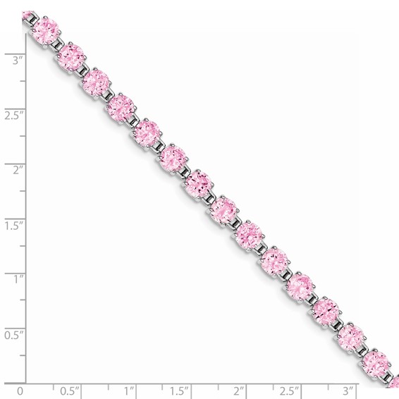 Sterling Silver Rhodium Plated Pink CZ 7 inch Tennis Bracelet
