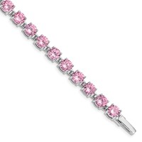 Sterling Silver Rhodium Plated Pink CZ Tennis Bracelet, 7" view 1