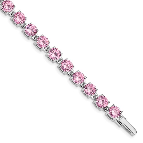 Sterling Silver Rhodium Plated Pink CZ Tennis Bracelet, 7"