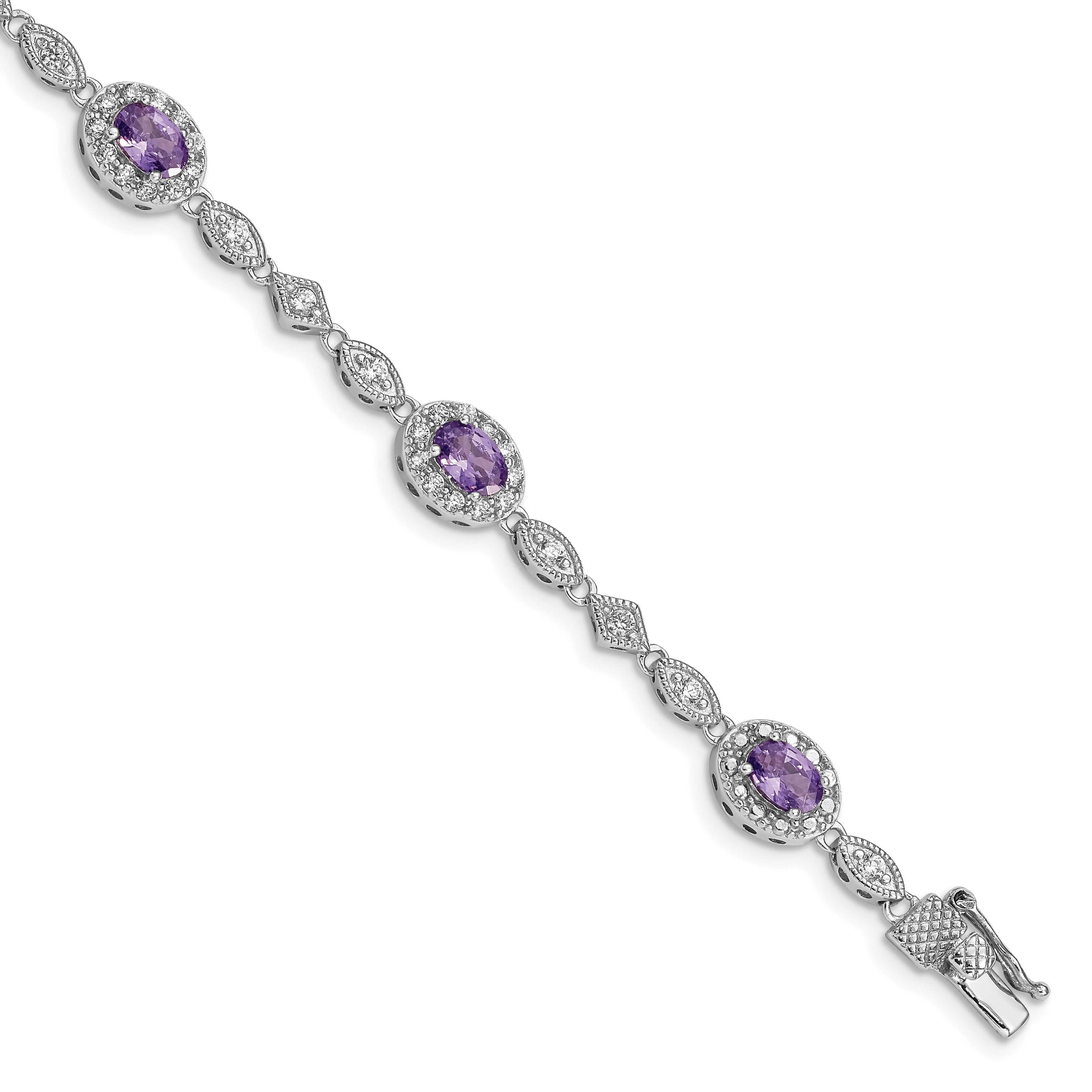 Sterling Silver Rhodium-plated Purple and Clear CZ Bracelet (QX433CZ)