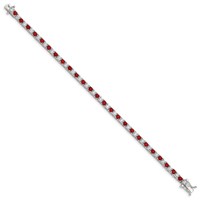 Sterling Silver Rhodium-plated Red Glass Stone and CZ Tennis Bracelet, 7" view 2