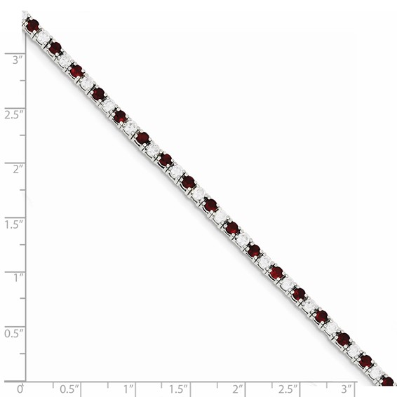 Sterling Silver Rhodium-plated Red Glass and CZ  7 inch Bracelet