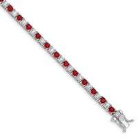 Sterling Silver Rhodium-plated Red Glass Stone and CZ Tennis Bracelet, 7" view 1