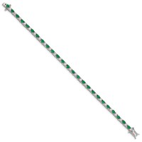 Sterling Silver Rhodium-plated Green Glass and CZ Bracelet, 7" view 2