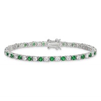 Sterling Silver Rhodium-plated Green Glass and CZ Bracelet, 7" view 4