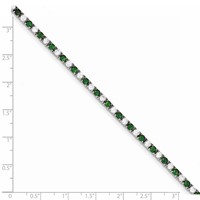 Sterling Silver Rhodium-plated Green Glass and CZ Bracelet, 7" view 3