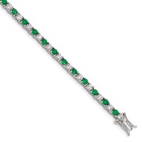 Sterling Silver Rhodium-plated Green Glass and CZ Bracelet, 7" view 1