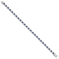 Sterling Silver Rhodium-plated Blue Glass and CZ Bracelet, 7" view 2