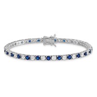 Sterling Silver Rhodium-plated Blue Glass and CZ Bracelet, 7" view 3
