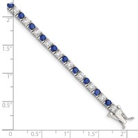 Sterling Silver Rhodium-plated Blue Glass and CZ Bracelet, 7" view 4