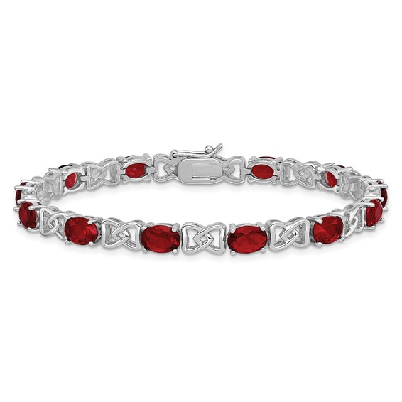 Sterling Silver Rhodium Plated 7inch Red CZ Bracelet