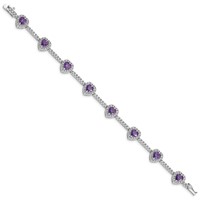 Sterling Silver Rhodium-plated Amethyst and Clear CZ Heart Bracelet view 2