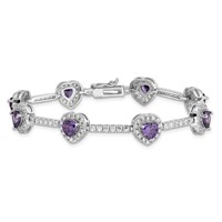 Sterling Silver Rhodium-plated Amethyst and Clear CZ Heart Bracelet view 4