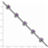 Sterling Silver Rhodium-plated Amethyst and Clear CZ Heart Bracelet view 3