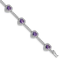 Sterling Silver Rhodium-plated Amethyst and Clear CZ Heart Bracelet view 1