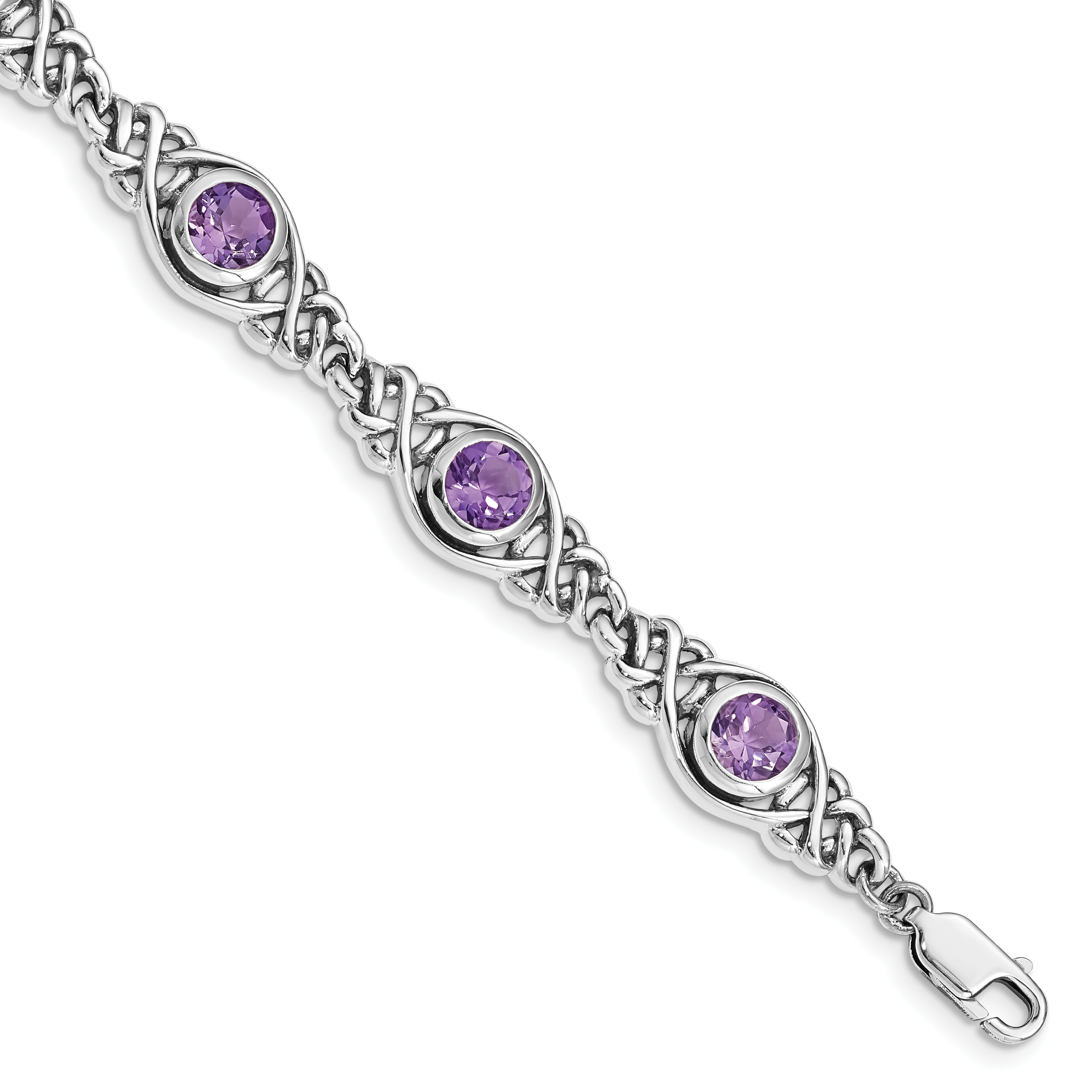 Sterling Silver Rhodium-plated Amethyst Bracelet (QX454AM)