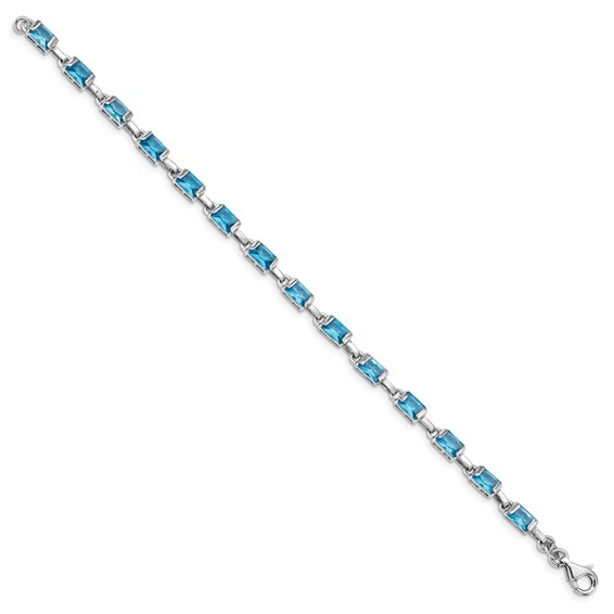 Sterling Silver Rhodium-plated Rectangular Blue Topaz Bracelet