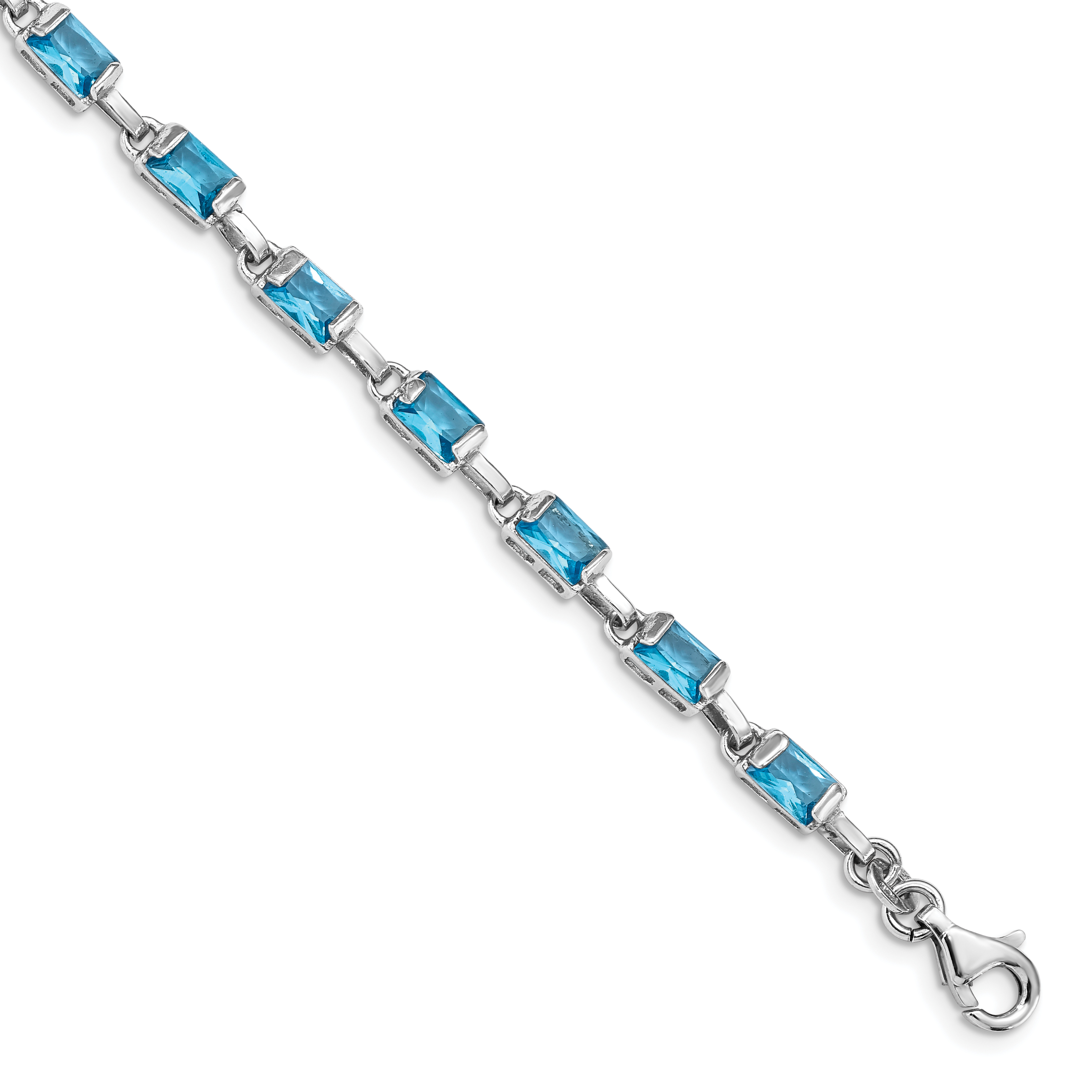 Sterling Silver Rhodium-plated Rectangular Blue Topaz Bracelet (QX457BT)
