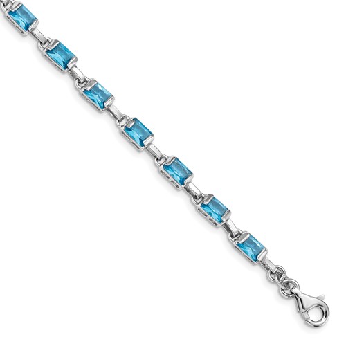 Sterling Silver Rhodium-plated Rectangular Blue Topaz Bracelet