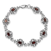 Sterling Silver Rhodium Plated Antiqued Garnet Bracelet view 4