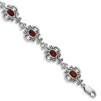 Sterling Silver Rhodium Plated Antiqued Garnet Bracelet view 1