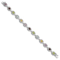 Sterling Silver Rhodium Plated Multi-gemstone 7.5inch Bracelet view 2