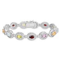 Sterling Silver Rhodium Plated Multi-gemstone 7.5inch Bracelet view 3