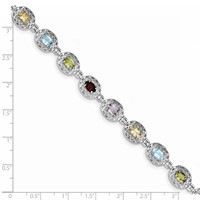 Sterling Silver Rhodium Plated Multi-gemstone 7.5inch Bracelet view 4