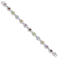 Sterling Silver Rhod-pltd Rainbow Multi-gemstone Bracelet - 7in view 2