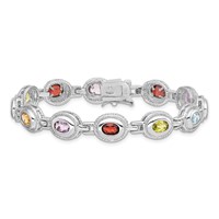Sterling Silver Rhod-pltd Rainbow Multi-gemstone Bracelet - 7in view 3