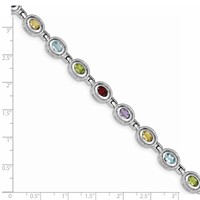 Sterling Silver Rhod-pltd Rainbow Multi-gemstone Bracelet - 7in view 4