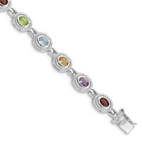 Sterling Silver Rhod-pltd Rainbow Multi-gemstone Bracelet - 7in view 1